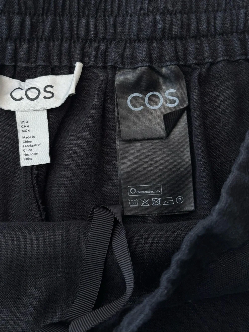 COS Black Linen Wide Leg Pull-On Pants Size 4 Minimalist